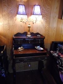 Antique Oak Child Desk with Tear Drop Drawer Pulls