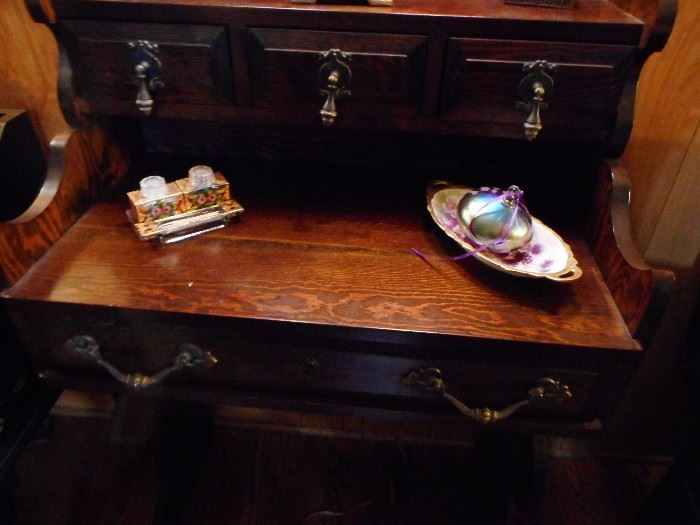 Antique Oak Child Desk with Tear Drop Drawer Pulls