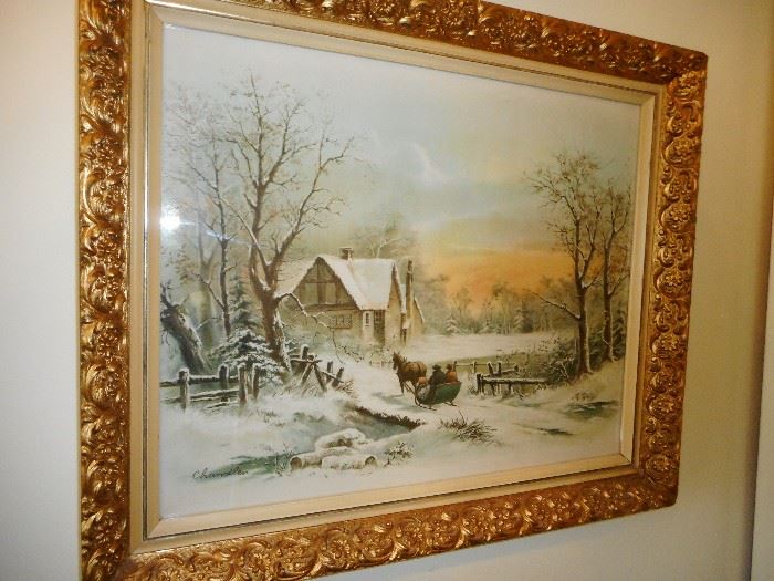 Vintage Ornate Frame, Winter Scene 
