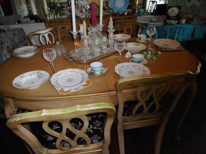 Dining Table with Different Various Vintage China 