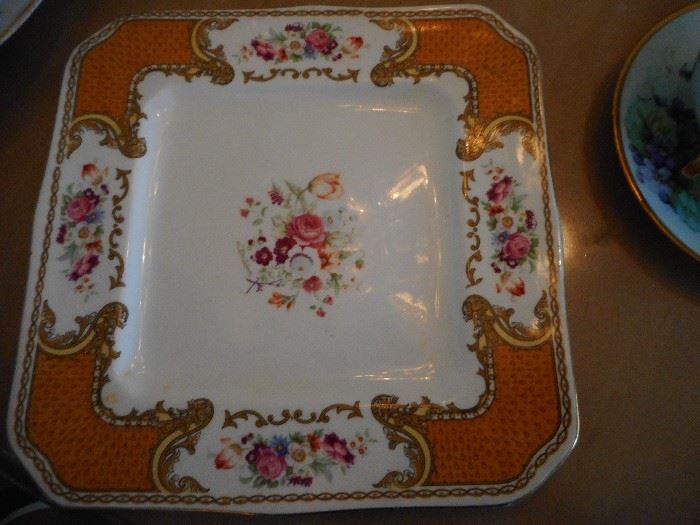 Vintage Hand Painted Myott Square Staffordshire Plates