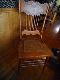 Antique Oak Hand Carved Caned Seat Side Chairs (4)
