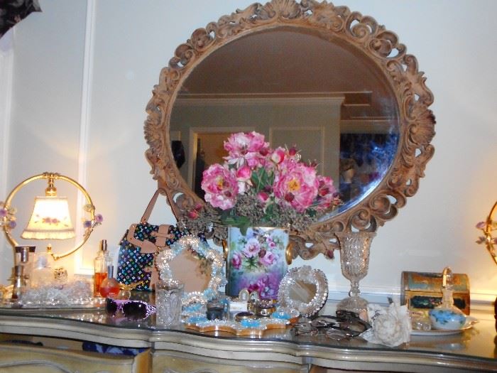 Hand Carved Oval Vintage Mirror