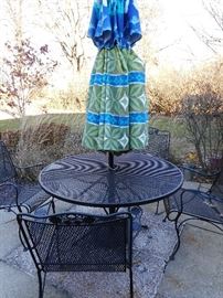 Vintage Woodard Black Wrought Iron Patio Table with 4 Arm Chairs