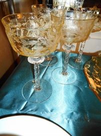 Vintage Yellow Etched Crystal Stemware