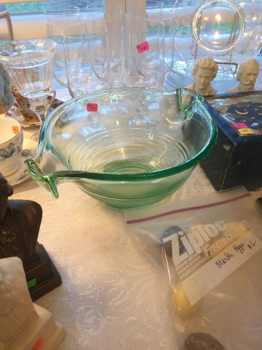 Antique vaseline glass green bowl