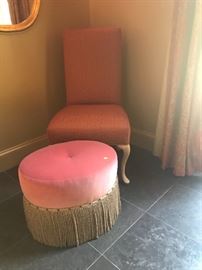 Powder Room Chair "Corsett Chair" and custom rotunda ottoman from Stuart Furniture.