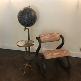 Designer Bronze snake chair, Globe, drinks table