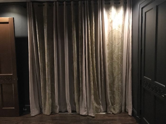 Fortuny drapery panels, Iron curtain rods