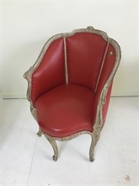 French leather and carved wood chair