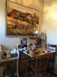 painting, computer desk, dining chair, miscellaneous items