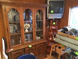 china hutch, restaurant style high chairs and standard high chair, corner shelf, ball caps