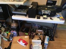 electronics-(radios, turntable, cassette, VHS and CD players), lights, power strips, extension cords