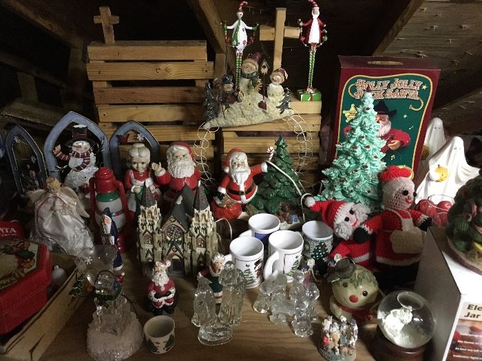more Christmas, vintage ceramic 1/2 tree and ceramic Santa and tree with lights
