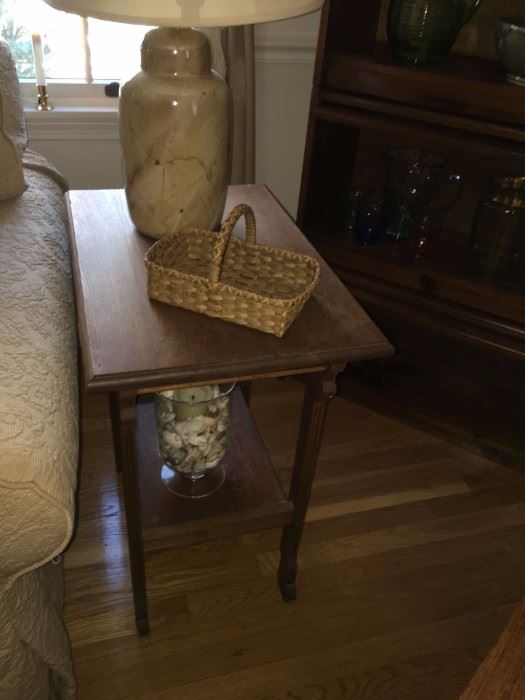 One of pair of oak end tables