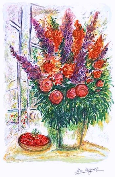 Chagall Bouquest with Bowl of Cherries