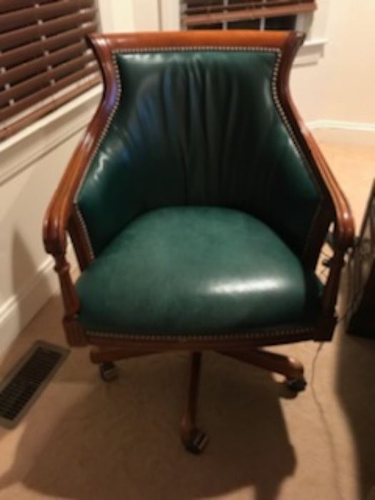 green leather desk chair by Chesterfield
