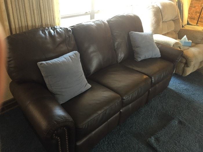Lane Leather Sofa with Dual Recliners