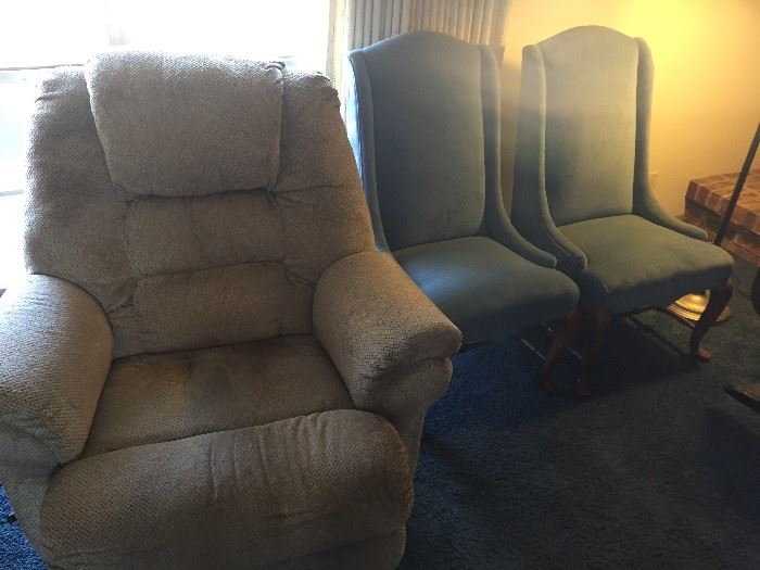 Lane Big Mans Rocker Recliner and Pair of Parlor Chairs from Massachusetts Furniture Company