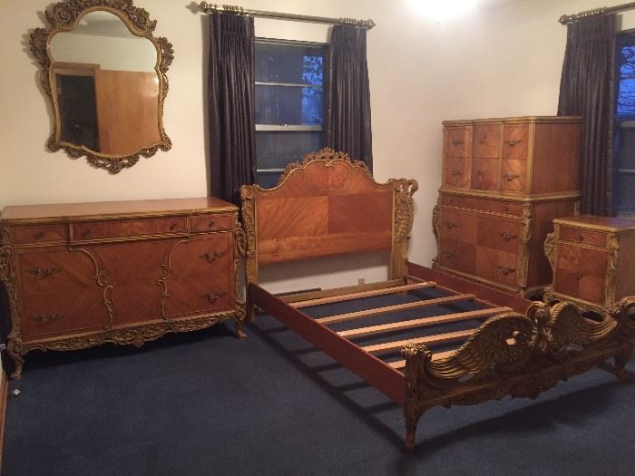 MASSIVE and Amazing French Provential Bedrom Set   Will consider splitting the set for right price.   This bedroom set is a queen size and has swans on the bed itself. 
