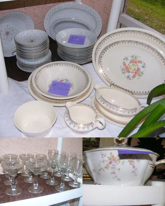 Nikki China, Edwin M. Knowles China, stemware, and a Limoges Soup Tourine