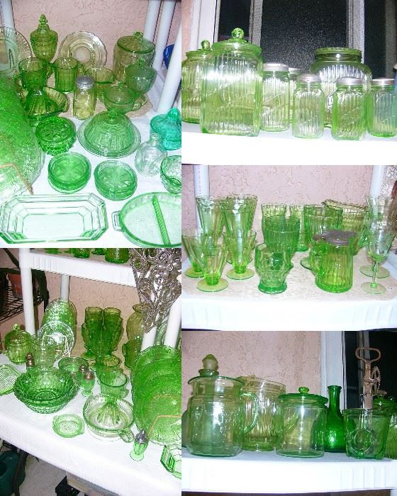 Beautiful collection of Vaseline depression glass