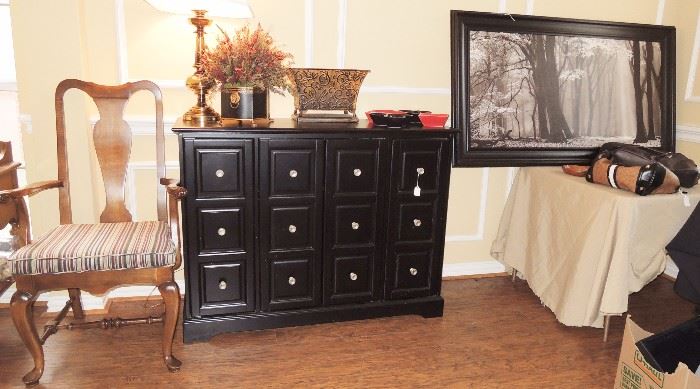 Console Table - painted black.  Great storage and for flat screen tv
