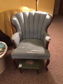 Wingback Chair, needs recovered, Footstool 