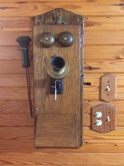 Antique Kellogg Oak Wall Phone 