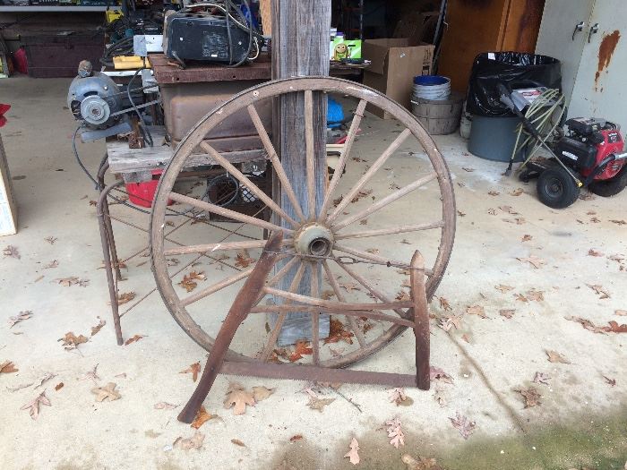 Antique Wagon Wheel, Antique Saw