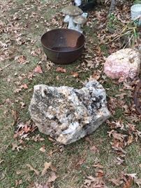 Large Rock w/ Crystals, Cast Iron Pot
