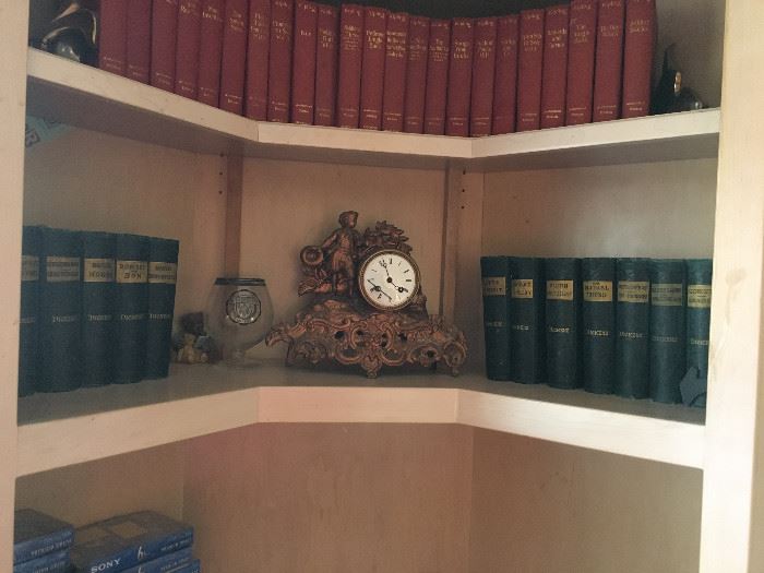 Antique book collection, and Antique French Mantle clock