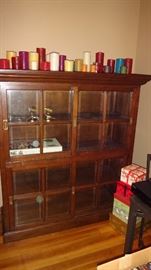 Beautiful large vintage Oak heavy bookcase with sliding glass panel doors.   (Bring people and truck to carry). 