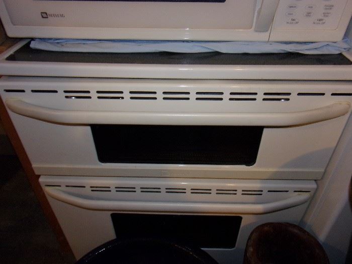 Maytag White matching set dishwasher, double oven, overhead microwave and side by side with ice maker refrigerator
