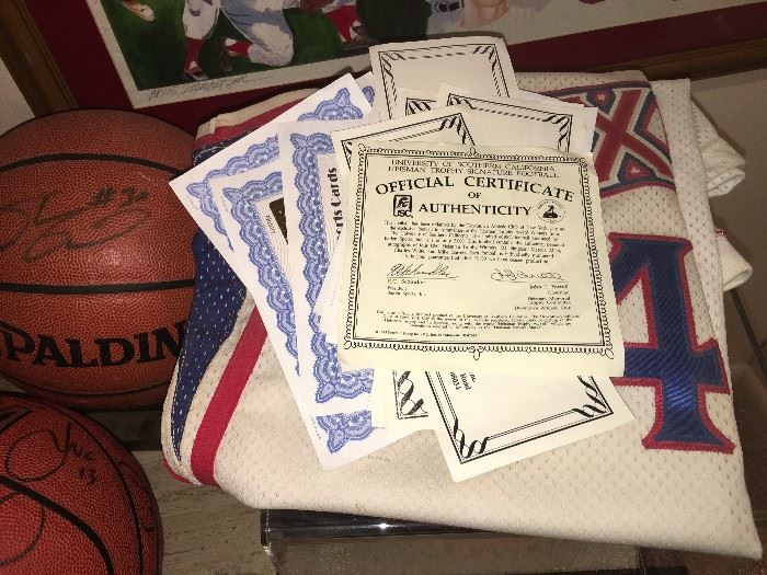 CERTIFICATES OF AUTHENTICITY FOR SOME OF THE  SPORTS MEMORABILIA ITEMS FEATURED IN THE PICTURE GALLERY