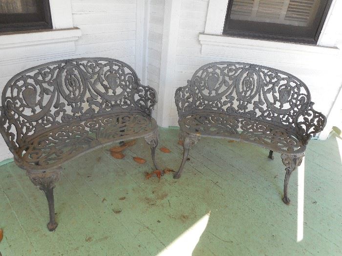 Very old, heavy, ornate, antique Cast Iron Benches in Good shape