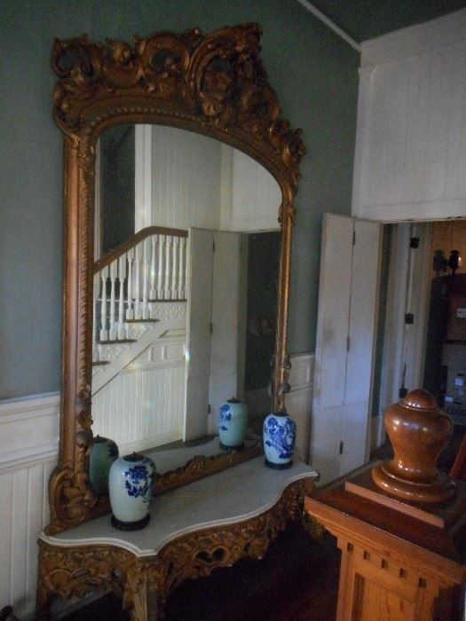 HUGE mirror with marble console, original to the home, picture does not do it justice! 72 x 114