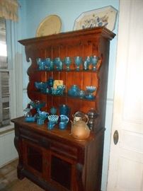 Step Back Cabinet, Opalescent  and Aquamarine Glass