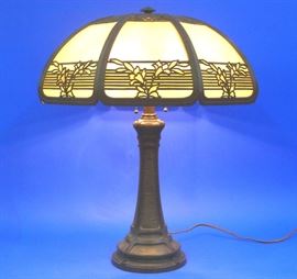 Bradley and Hubbard bent panel lamp, signed