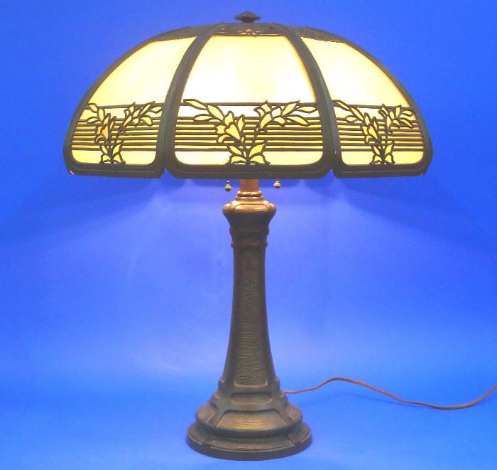 Bradley and Hubbard bent panel lamp, signed