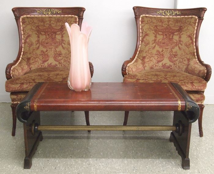  Pr. mahogany armchairs and leather top coffee table