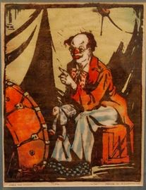 Woodblock by Frank Kent, "Joke The Clown"