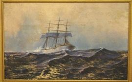 Large seascape oil on canvas, monogrammed M.P. 1922