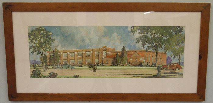 Architects rendering, 20th century watercolor on paper, "St. Joseph Parish School"