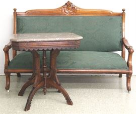Walnut settee and parlor table