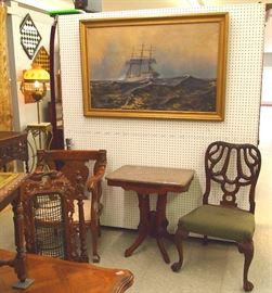 Victorian  table, chairs and painting