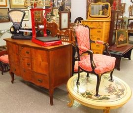 Chest, scales, chair, painted table