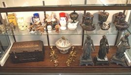 Fenton, wooden box, sconces and Spelter