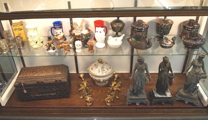 Fenton,  wooden box, sconces and Spelter 