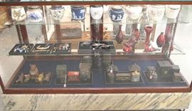 Old metal banks, biscuit jars, jewelry, Royal Doulton